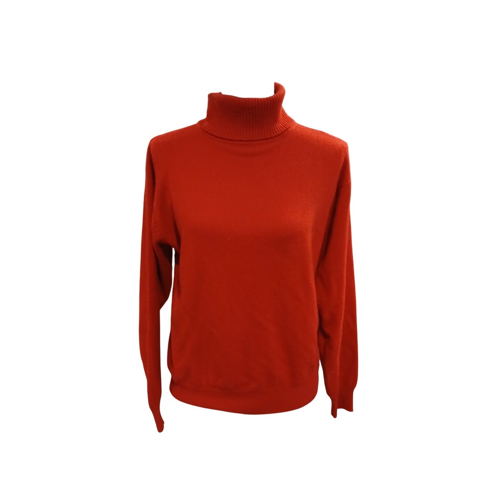 Vtg Claude Vernet Red 100% Cashmere Turtleneck Sweater Womens Large Knit L